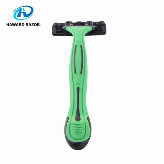 D316L Rasoio da uomo a 3 lame con manico in gomma verde personalizzato Rasoio usa e getta